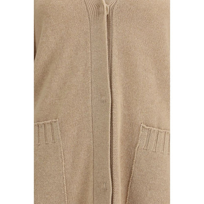 Cardigan by Fabiana Filippi for women in wool silk & capra leather beige showcases a captivating silhouette, artfully detailed with a captivating and for a truly sophisticated captivating look.