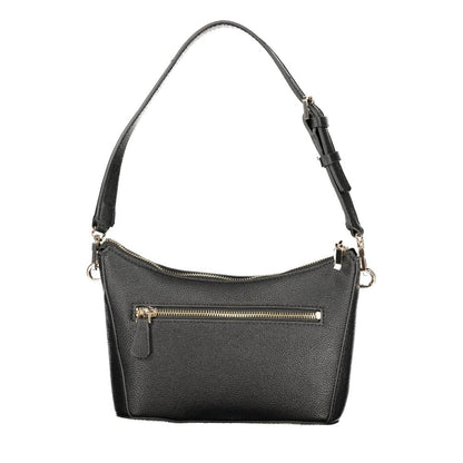 Handbag by Guess Jeans for women in polyurethane black features a signature silhouette, showcasing a secure zipper and signature external-pockets, internal-pockets & cardholder with versatile handle for a sophisticated look.