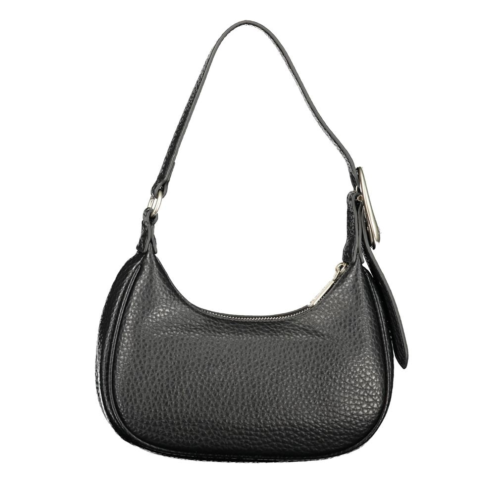 Handbag by Mario Valentino for women in polyurethane black & signature features an refined silhouette, showcasing a secure zipper, ample internal-pockets, and versatile adjustable-strap & handle for a sophisticated refined aesthetic.