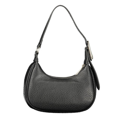 Handbag by Mario Valentino for women in polyurethane black & signature features an refined silhouette, showcasing a secure zipper, ample internal-pockets, and versatile adjustable-strap & handle for a sophisticated refined aesthetic.