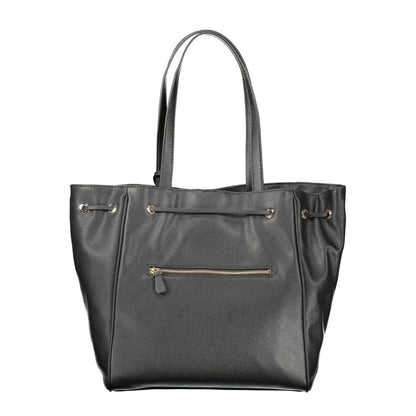 Drawstring Handbag by Guess Jeans for women in polyurethane black features a signature silhouette, showcasing a secure snap & drawstring and signature built-in-compartments & external-pockets with versatile handle for a sophisticated look.