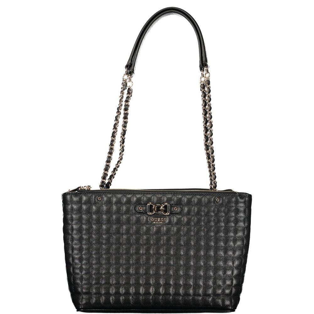 Handbag by Guess Jeans for women in polyurethane black features an refined silhouette, showcasing a secure snap & zipper, ample external-pockets, and versatile handle for a sophisticated refined aesthetic.