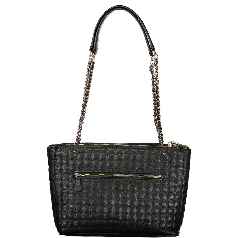 Handbag by Guess Jeans for women in polyurethane black features an refined silhouette, showcasing a secure snap & zipper, ample external-pockets, and versatile handle for a sophisticated refined aesthetic.