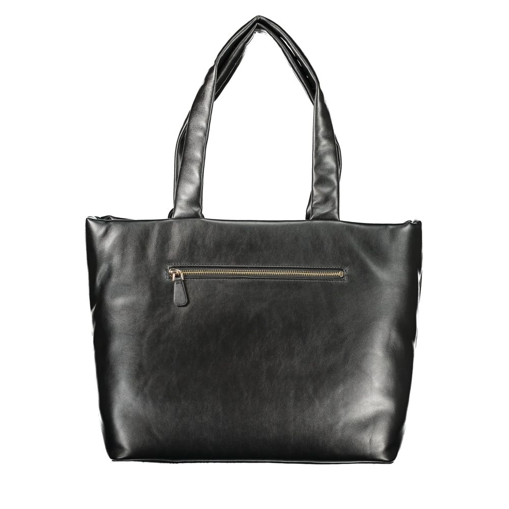 Handbag by Guess Jeans for women in polyurethane black, signature-print & print features a refined silhouette, showcasing a secure zipper, organized built-in-compartments, removable-pouch, external-pockets, internal-pockets & coin-purse, and versatile handle for a refined finish.
