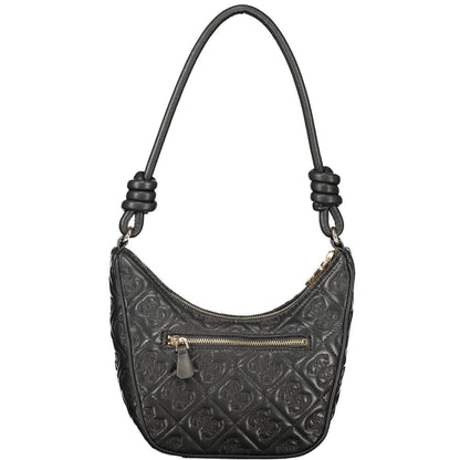 Handbag by Guess Jeans for women in polyurethane black features a ornamental silhouette, showcasing a secure zipper, ample internal-pockets & cardholder, and ornamental handle for a sophisticated look.