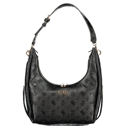 This Handbag by Guess Jeans for women in polyurethane and black presents a sculptural silhouette featuring a secure zipper, ample external-pockets & internal-pockets, and versatile handle for a sculptural finish.