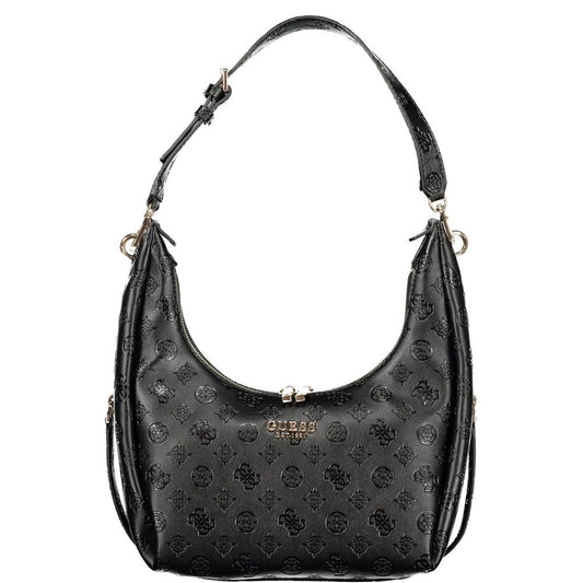 This Handbag by Guess Jeans for women in polyurethane and black presents a sculptural silhouette featuring a secure zipper, ample external-pockets & internal-pockets, and versatile handle for a sculptural finish.