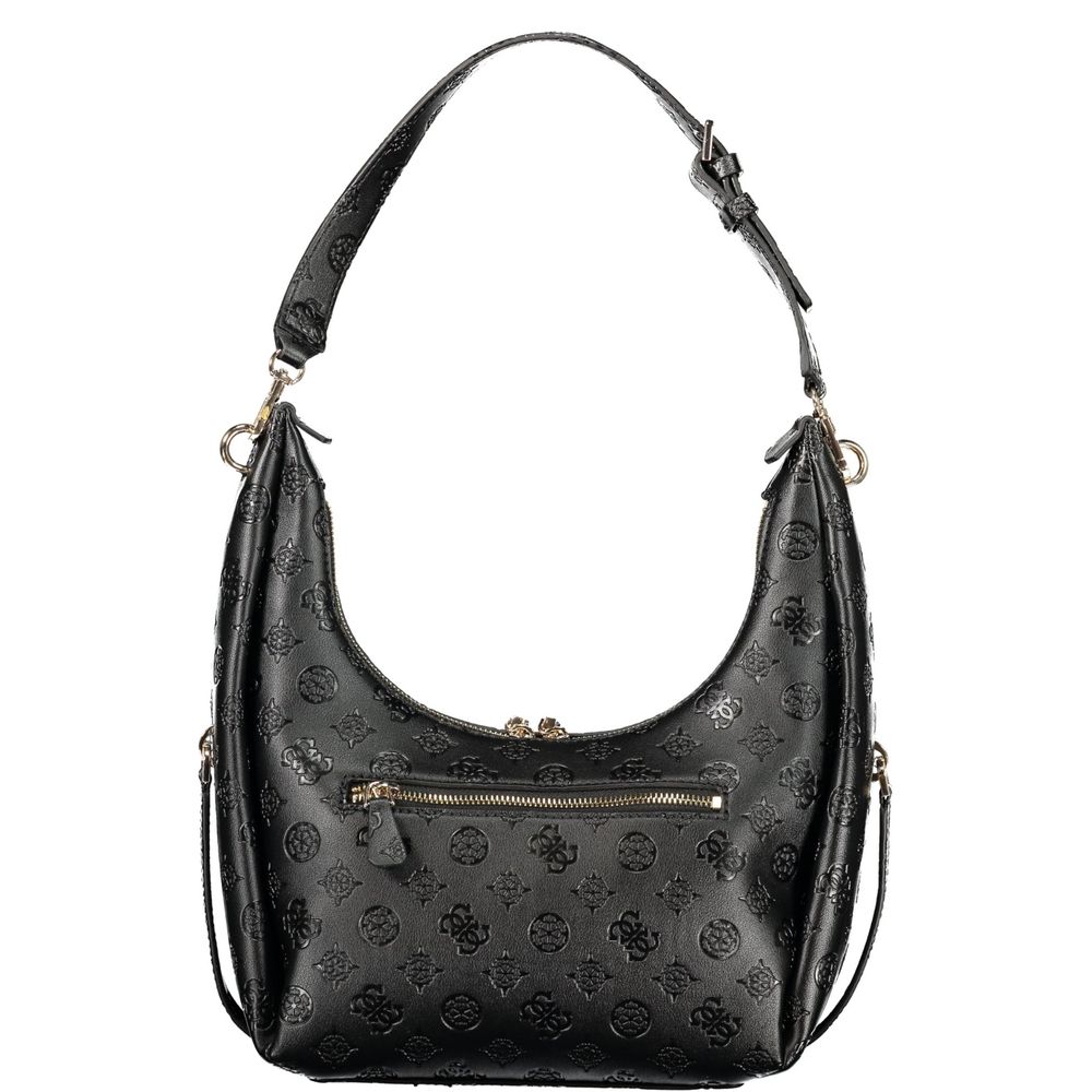 Handbag by Guess Jeans for women in polyurethane black features an refined silhouette, showcasing a secure zipper, ample external-pockets & internal-pockets, and versatile handle for a sophisticated refined aesthetic.