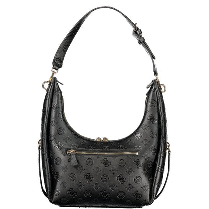 Handbag by Guess Jeans for women in polyurethane black features an refined silhouette, showcasing a secure zipper, ample external-pockets & internal-pockets, and versatile handle for a sophisticated refined aesthetic.