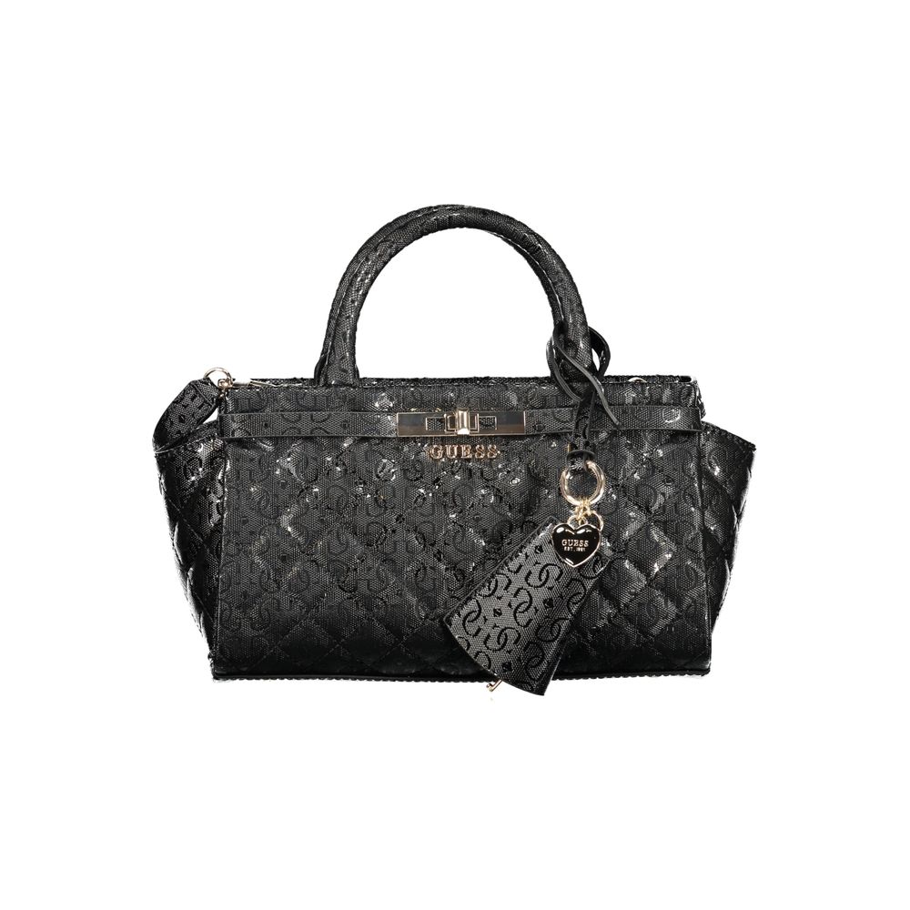 Handbag by Guess Jeans for women in polyurethane black features a signature silhouette, showcasing a secure zipper and signature external-pockets & internal-pockets with versatile shoulder-strap, handle & detachable-strap for a sophisticated look.