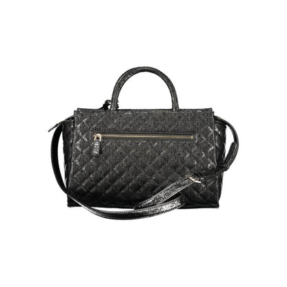 Handbag by Guess Jeans for women in plush polyurethane black presents a ornamental silhouette, showcasing a secure snap & zipper, ample built-in-compartments & external-pockets, and versatile shoulder-strap, adjustable-strap, detachable-strap & handle for a ornamental finish.