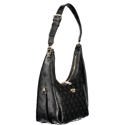 Handbag by Guess Jeans for women in polyurethane black features a signature silhouette, showcasing a secure zipper and signature external-pockets & internal-pockets with versatile handle for a sophisticated look.