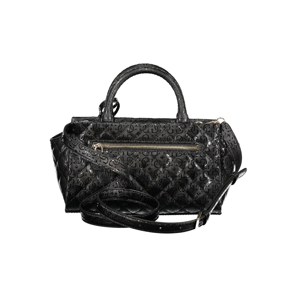 Handbag by Guess Jeans for women in polyurethane black features an refined silhouette, showcasing a secure zipper, ample external-pockets & internal-pockets, and versatile shoulder-strap, handle & detachable-strap for a sophisticated refined aesthetic.
