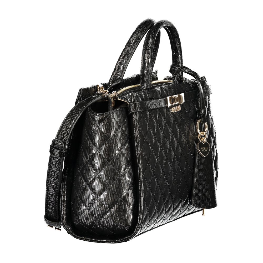 Handbag by Guess Jeans for women in plush polyurethane black features a refined silhouette, showcasing a secure snap & zipper, organized built-in-compartments & external-pockets, and versatile shoulder-strap, adjustable-strap, detachable-strap & handle for a refined finish.