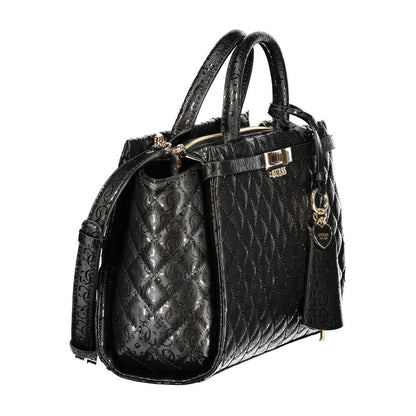 Handbag by Guess Jeans for women in plush polyurethane black features a refined silhouette, showcasing a secure snap & zipper, organized built-in-compartments & external-pockets, and versatile shoulder-strap, adjustable-strap, detachable-strap & handle for a refined finish.