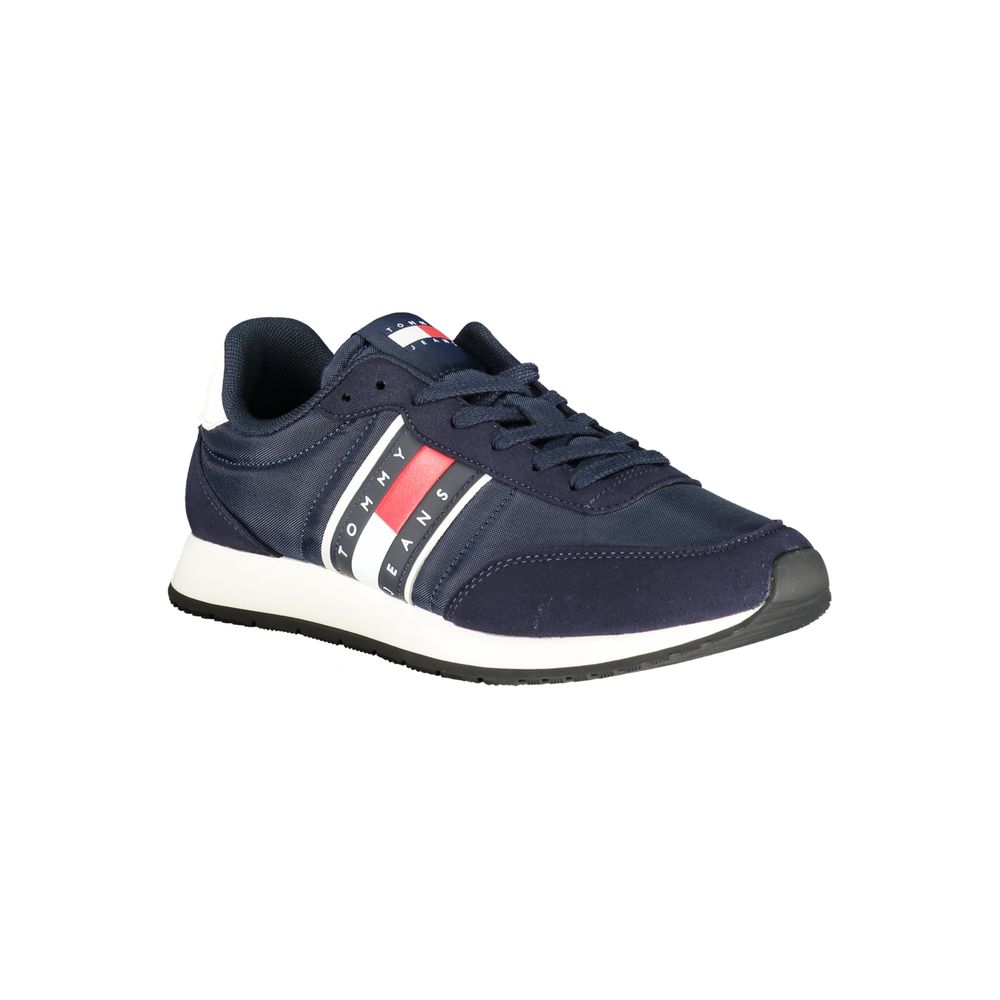 Athletic Sneakers by Tommy Hilfiger for men in polyester polyurethane leather blue & white showcases an impeccable silhouette, defined by an impeccable athletic style design that perfectly captures the essence of the The Blend Men's Athletic Polyester Polyurethane Leather Sneakers.