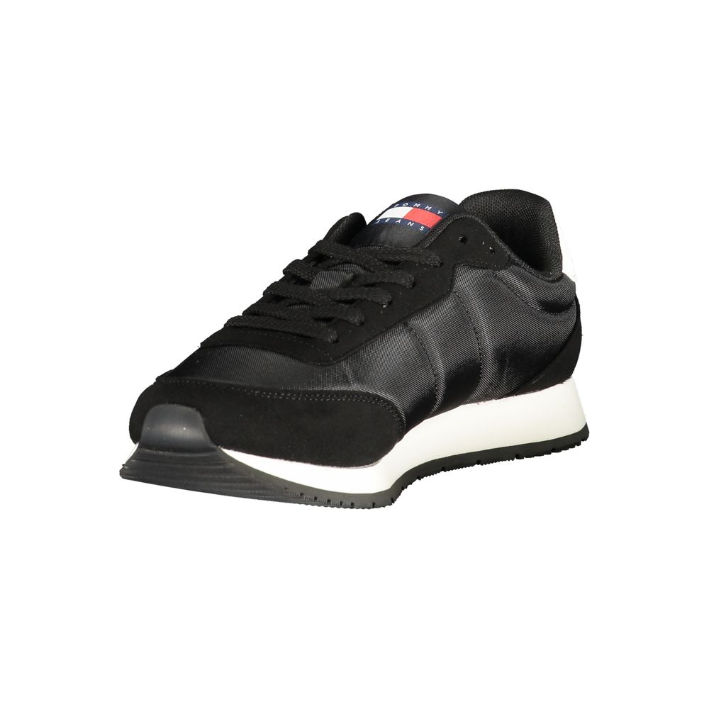 Athletic Sneakers by Tommy Hilfiger for men in polyester polyurethane leather black & white features an architectural silhouette from the Men's Athletic Polyester Polyurethane Leather Sneakers collection, showcasing a architectural athletic style for a architectural look.