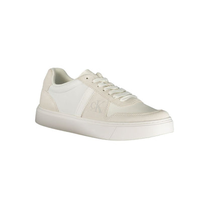 Athletic Sneakers by Calvin Klein for men in polyester polyurethane leather white presents a sleek silhouette, perfectly capturing the athletic style essence of Men's Athletic Polyester Polyurethane Leather Sneakers with its sleek design and premium finish.