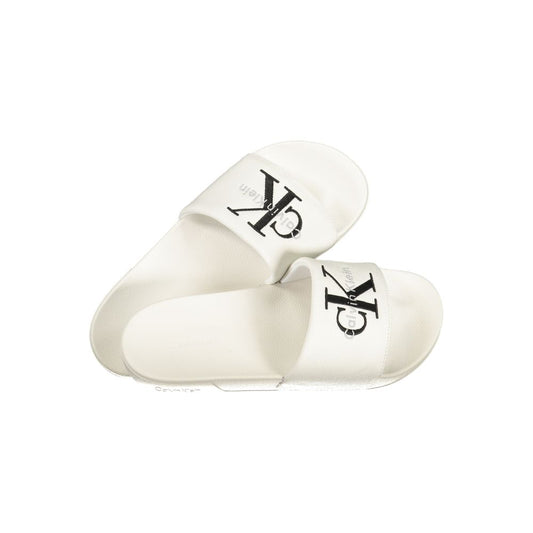 Sandals by Calvin Klein for men in polyester & polyurethane white features an statuesque silhouette from the Crisp Men's Polyester & Polyurethane Sandals collection, showcasing a statuesque and elegant .