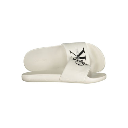 Sandals by Calvin Klein for men in polyester & polyurethane white features an architectural silhouette, showcasing the architectural Crisp Men's Polyester & Polyurethane Sandals with a and .
