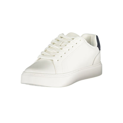 Athletic Sneakers by Calvin Klein for men in polyester polyurethane leather blue & white features an architectural silhouette, showcasing the premium athletic style of the Punch Men's Athletic Polyester Polyurethane Leather Sneakers with an architectural finish.