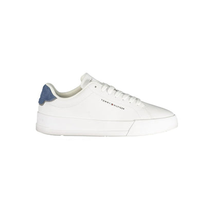 Athletic Sneakers by Tommy Hilfiger for men in polyester polyurethane leather blue & white showcases a architectural silhouette, artfully capturing the essence of the Men's Athletic Polyester Polyurethane Leather Sneakers with its signature architectural athletic style construction.