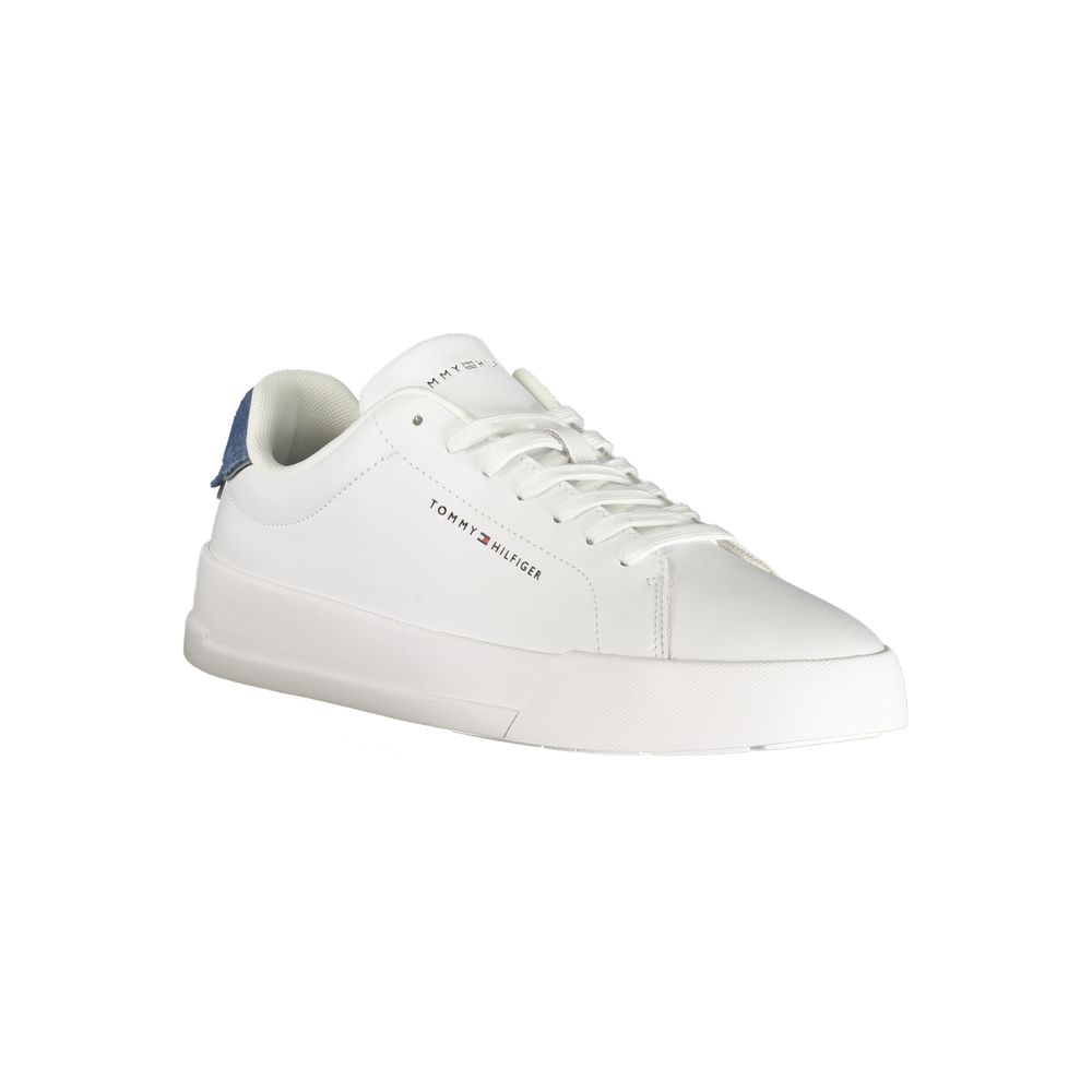 Athletic Sneakers by Tommy Hilfiger for men in polyester polyurethane leather blue & white features an stately silhouette, showcasing the signature athletic style of the Men's Athletic Polyester Polyurethane Leather Sneakers collection with a truly stately finish.