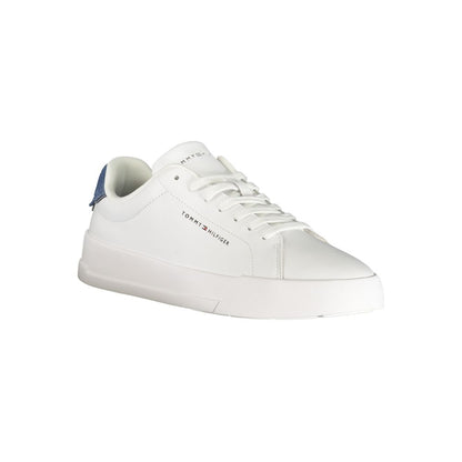 Athletic Sneakers by Tommy Hilfiger for men in polyester polyurethane leather blue & white features an stately silhouette, showcasing the signature athletic style of the Men's Athletic Polyester Polyurethane Leather Sneakers collection with a truly stately finish.