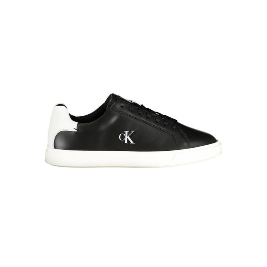 Athletic Sneakers by Calvin Klein for women in polyester polyurethane leather black & white showcases a architectural silhouette, artfully capturing the essence of the Women's Athletic Polyester Polyurethane Leather Sneakers with its signature architectural athletic style construction.