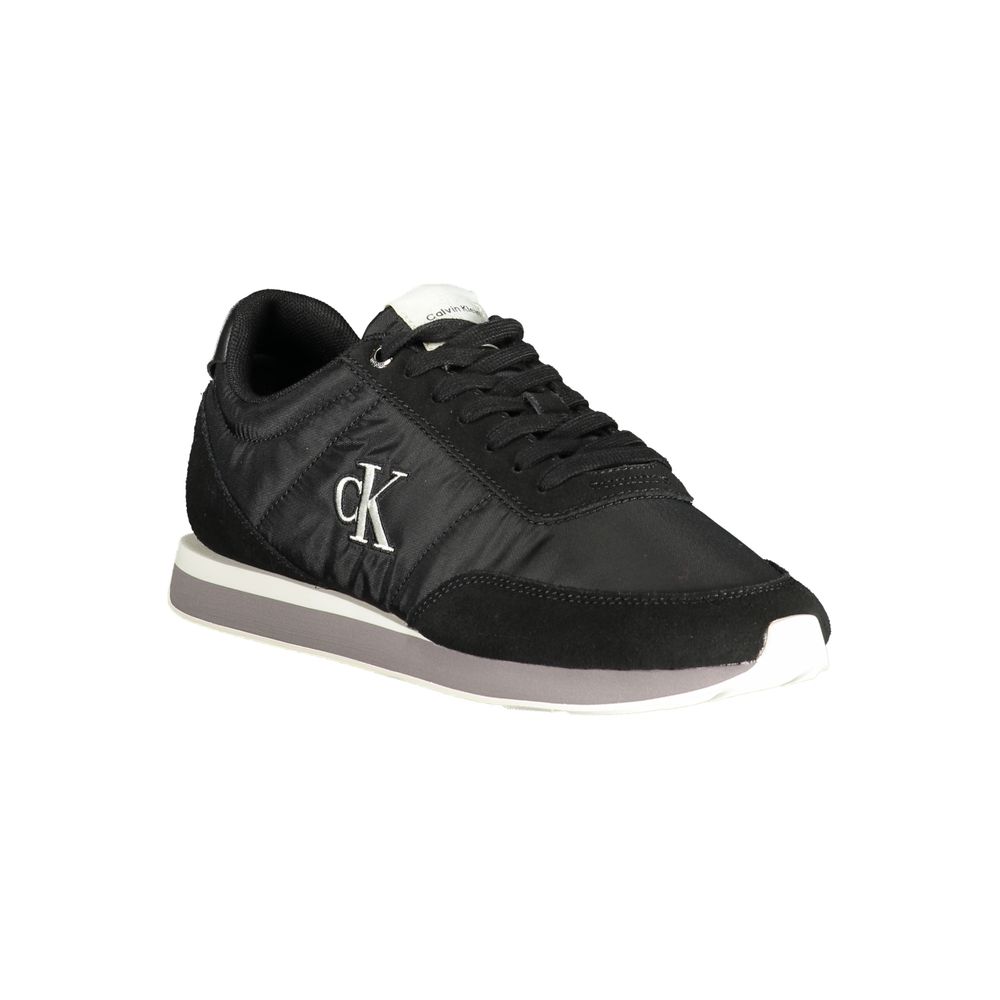 Athletic Sneakers by Calvin Klein for men in polyester polyurethane leather black, gray & signature features an architectural silhouette, showcasing the premium athletic style of the Men's Athletic Polyester Polyurethane Leather Sneakers with an architectural finish.