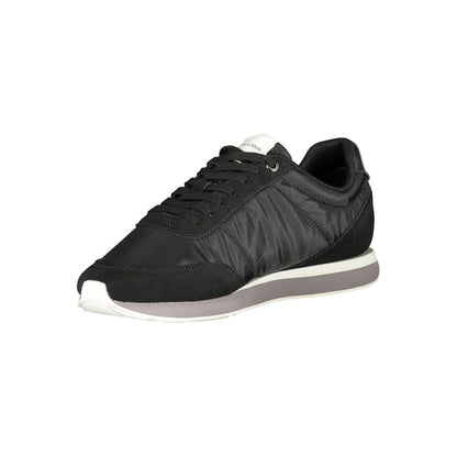 Athletic Sneakers by Calvin Klein for men in polyester polyurethane leather black, gray & signature presents a sleek silhouette, perfectly capturing the athletic style essence of Men's Athletic Polyester Polyurethane Leather Sneakers with its sleek design and premium finish.