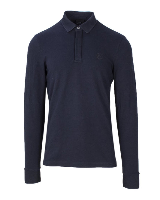 Polo Shirt by Armani Exchange for men in stretch cotton blue & patterned features a eye catching silhouette, showcasing a refined and long-sleeve for a eye catching finish.