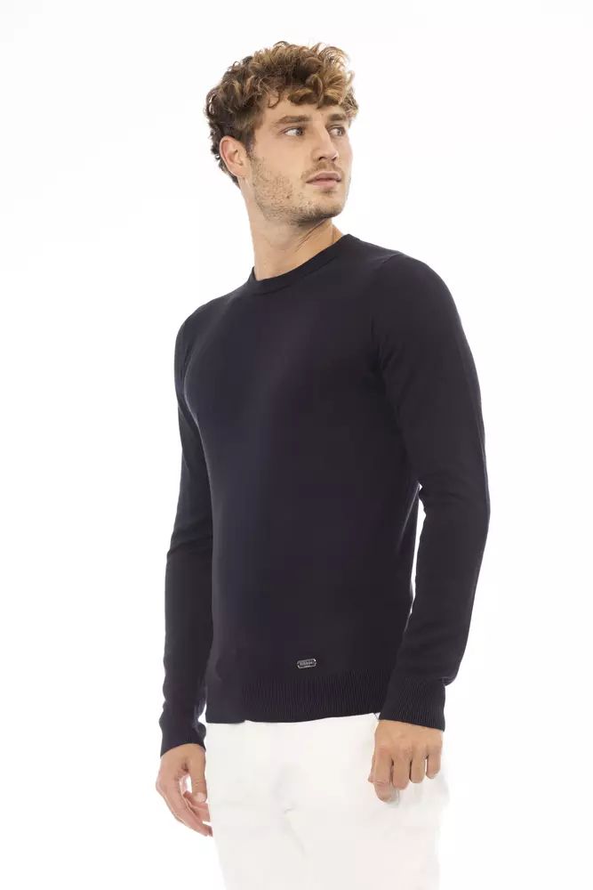 Sweatshirt by Baldinini Trend for men in cashmere & modal blue & monogram features an provocated silhouette, detailed with a provocated and a refined for a sophisticated aesthetic.