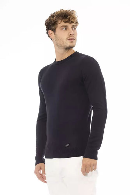 Sweatshirt by Baldinini Trend for men in cashmere & modal blue & monogram features an provocated silhouette, detailed with a provocated and a refined for a sophisticated aesthetic.