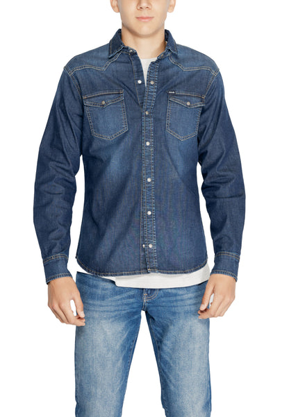 Shirt by Gas for men in stretch denim cotton blue & patterned features an polished silhouette, showcasing a sophisticated and long-sleeve detail for a truly polished finish.