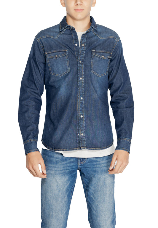 Shirt by Gas for men in stretch denim cotton blue & patterned features an polished silhouette, showcasing a sophisticated and long-sleeve detail for a truly polished finish.