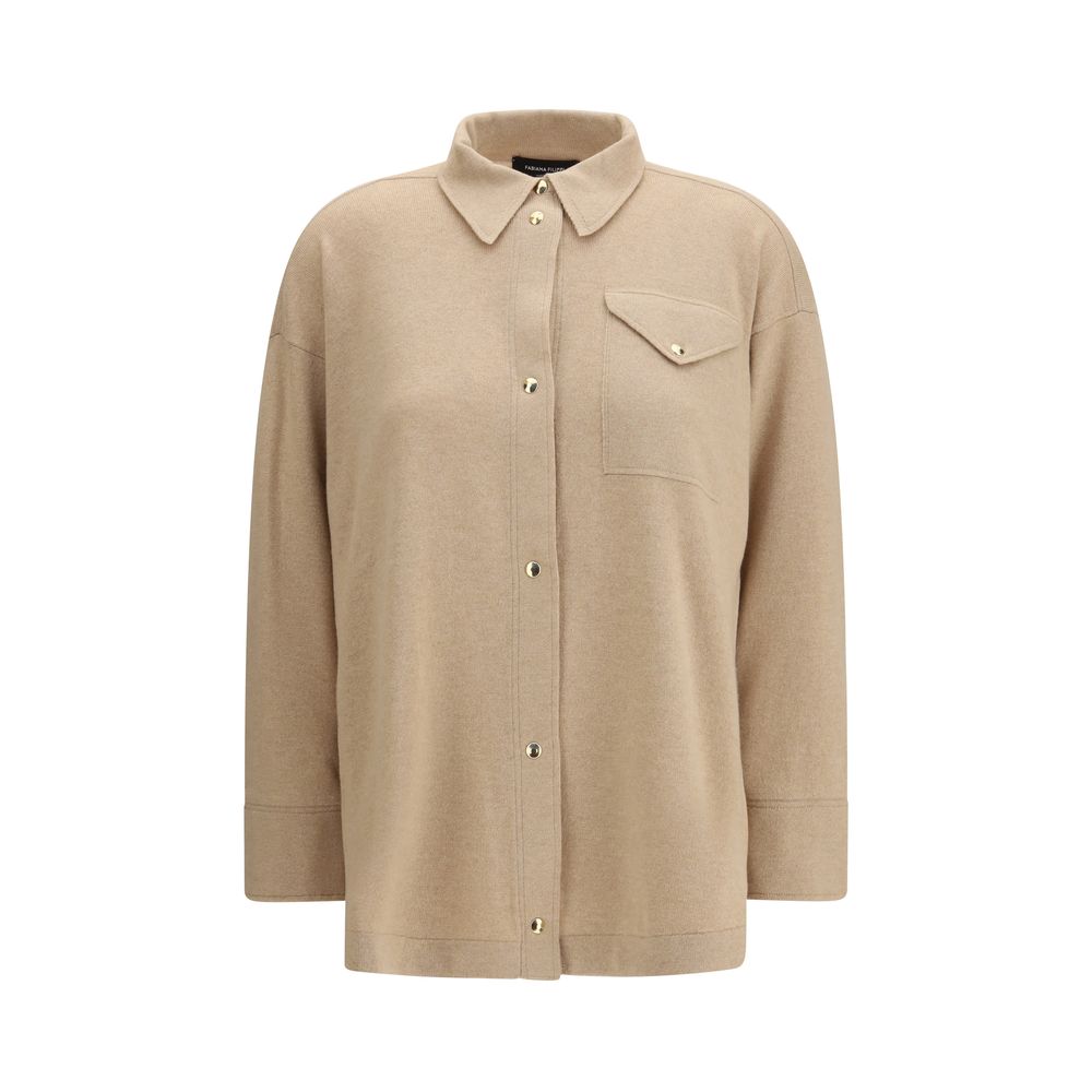 Dress Shirt by Fabiana Filippi for women in wool silk & capra leather beige presents a discerning silhouette, showcasing a sophisticated and long-sleeve for a truly discerning finish.