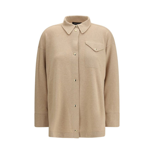 Dress Shirt by Fabiana Filippi for women in wool silk & capra leather beige presents a discerning silhouette, showcasing a sophisticated and long-sleeve for a truly discerning finish.