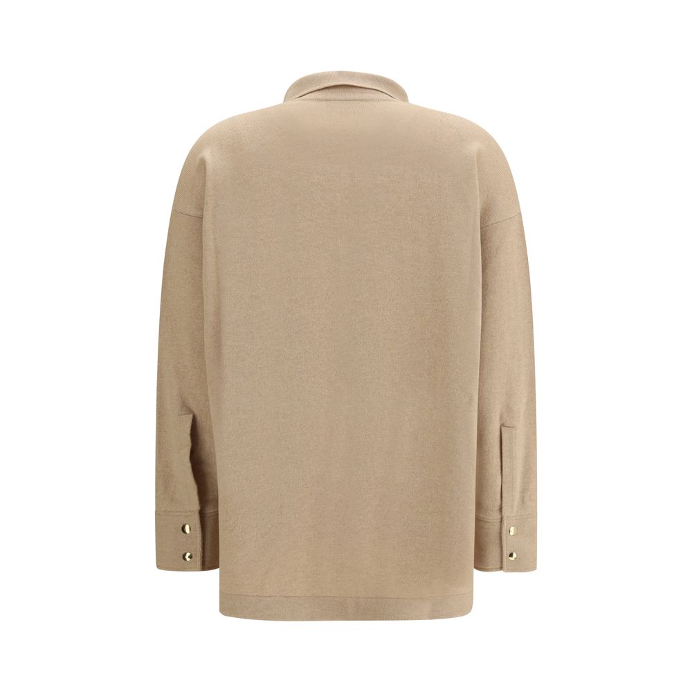 Dress Shirt by Fabiana Filippi for women in wool silk & capra leather beige showcases a sleek silhouette, elegantly detailed with a sleek and for a sleek finish.