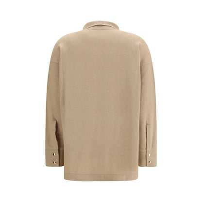 Dress Shirt by Fabiana Filippi for women in wool silk & capra leather beige showcases a sleek silhouette, elegantly detailed with a sleek and for a sleek finish.
