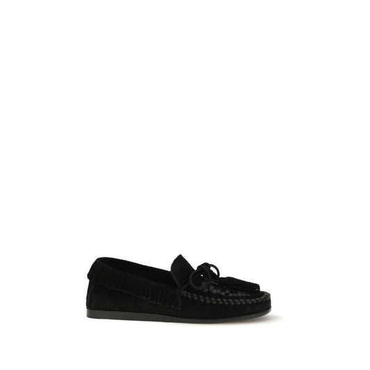 Flat Loafer Slip-On Lace-Up Shoes by Isabel Marant for women in bos taurus calf suede leather black showcases a impeccable silhouette as Women's Bos Taurus Calf Suede Leather Flat Loafer Slip-On Lace-Up Shoes, artfully designed with a impeccable flat and refined round toe style for a impeccable finish.
