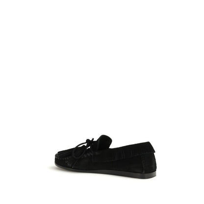 Flat Loafer Slip-On Lace-Up Shoes by Isabel Marant for women in bos taurus calf suede leather black showcases a timeless silhouette from the Women's Bos Taurus Calf Suede Leather Flat Loafer Slip-On Lace-Up Shoes collection, featuring a timeless flat and round toe style for a timeless finish.