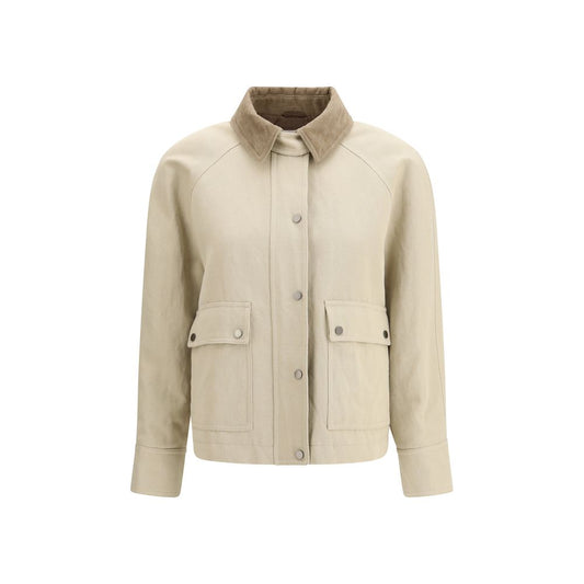 Overcoat by Brunello Cucinelli for women in cotton canvas & linen beige & natural showcases a architectural silhouette, artfully detailed with a distinctive and functional pockets for a architectural finish.