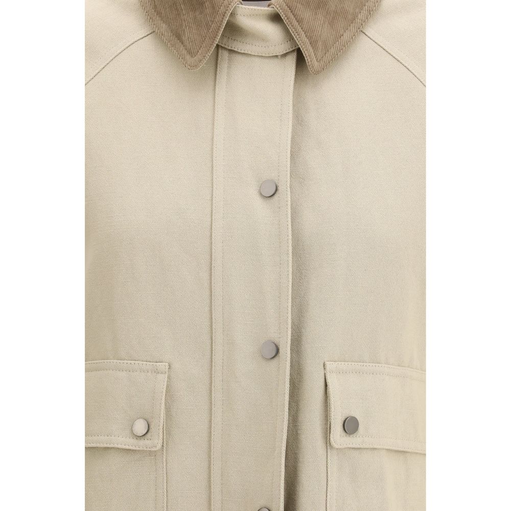 Overcoat by Brunello Cucinelli for women in cotton canvas & linen beige & natural features a contemporary silhouette showcasing a contemporary and refined pockets for a sophisticated finish.