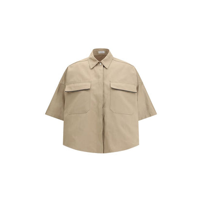 Shirt by Brunello Cucinelli for women in linen & cotton beige, featuring a nuanced short-sleeve and nuanced for a sophisticated finish.