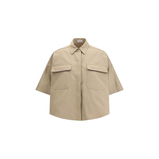 Shirt by Brunello Cucinelli for women in linen & cotton beige, featuring a nuanced short-sleeve and nuanced for a sophisticated finish.
