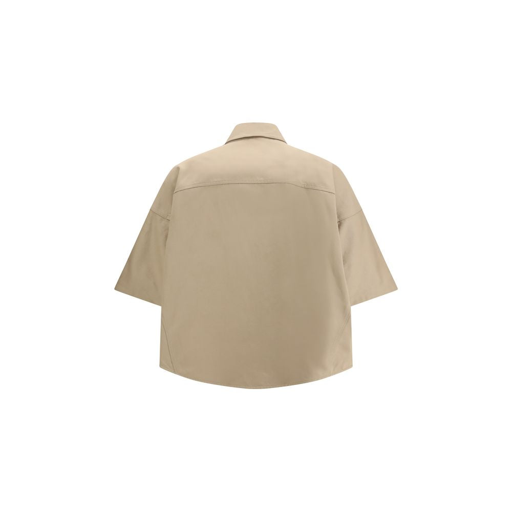 Shirt by Brunello Cucinelli for women in linen & cotton beige features an architectural silhouette with a refined and elegant for a architectural look.