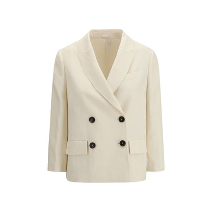 Blazer by Brunello Cucinelli for women in linen silk viscose twill cream, horn & signature features an stylish silhouette, showcasing a sophisticated and stylish for a truly stylish finish.