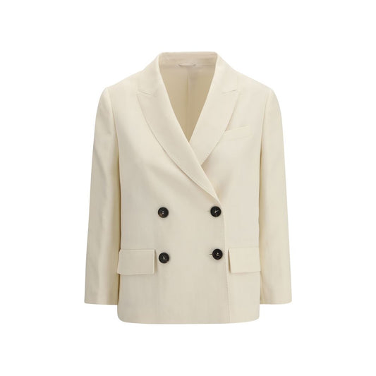 Blazer by Brunello Cucinelli for women in linen silk viscose twill cream, horn & signature features an stylish silhouette, showcasing a sophisticated and stylish for a truly stylish finish.