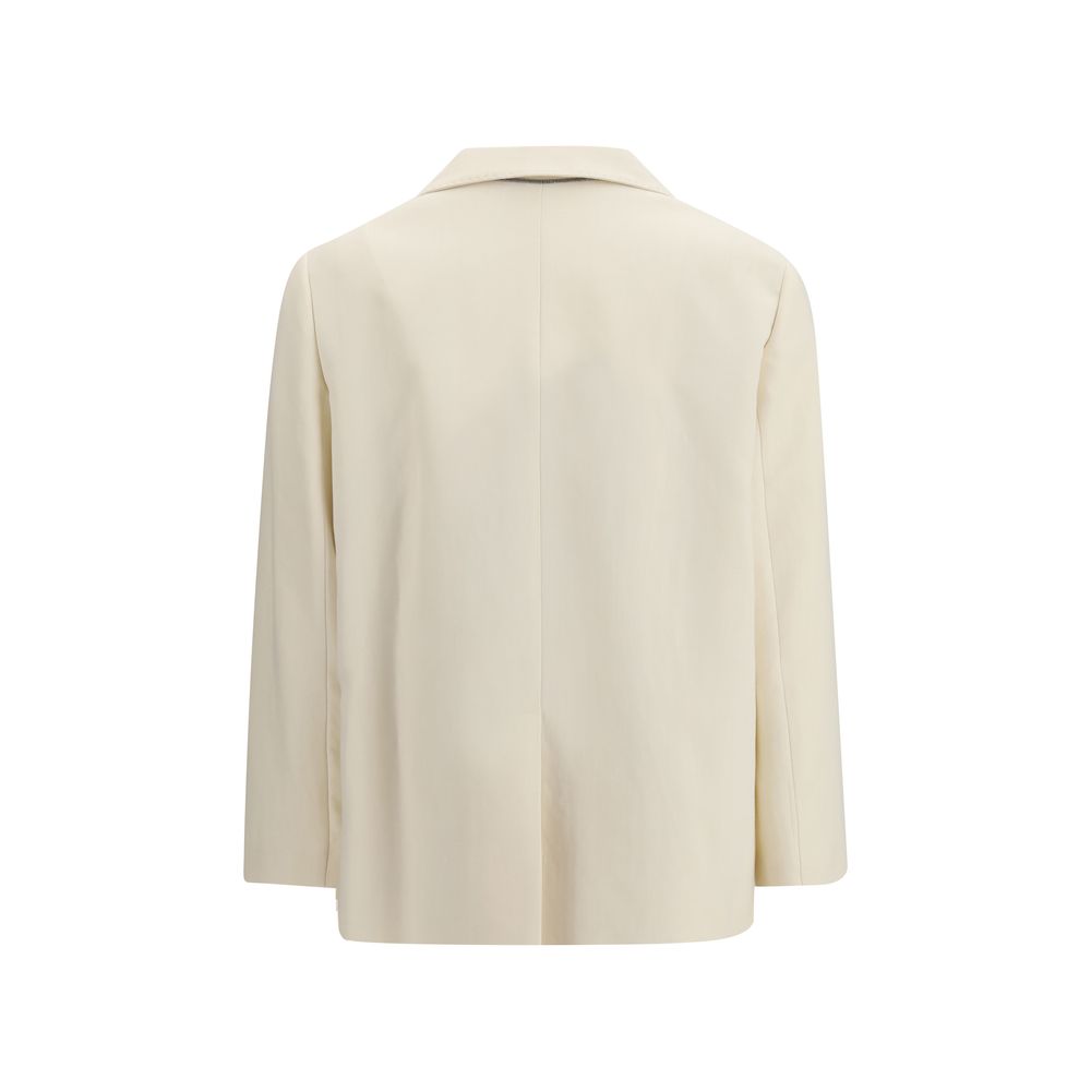 Blazer by Brunello Cucinelli for women in linen silk viscose twill cream, horn & signature presents a distinguished silhouette, detailed with a distinguished and distinctive for a truly sophisticated finish.